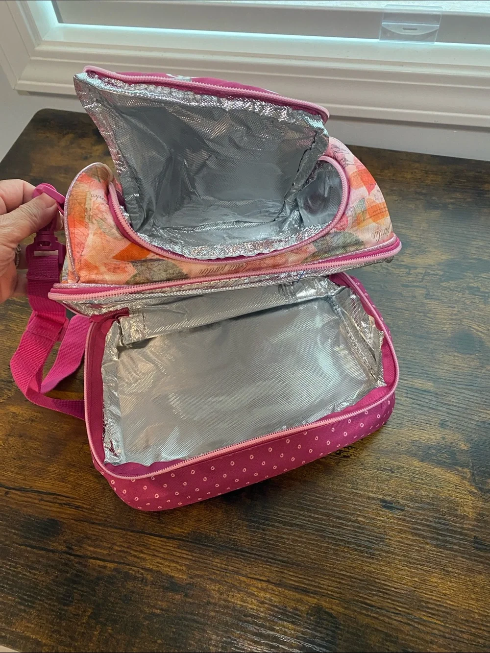 Pink Girls' Insulated Lunch Tote with Bicycle Girl Print Pink NWT